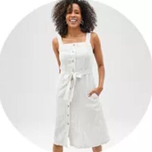 White Linen and Cotton Button-Down Midi Dress Size Large NWT